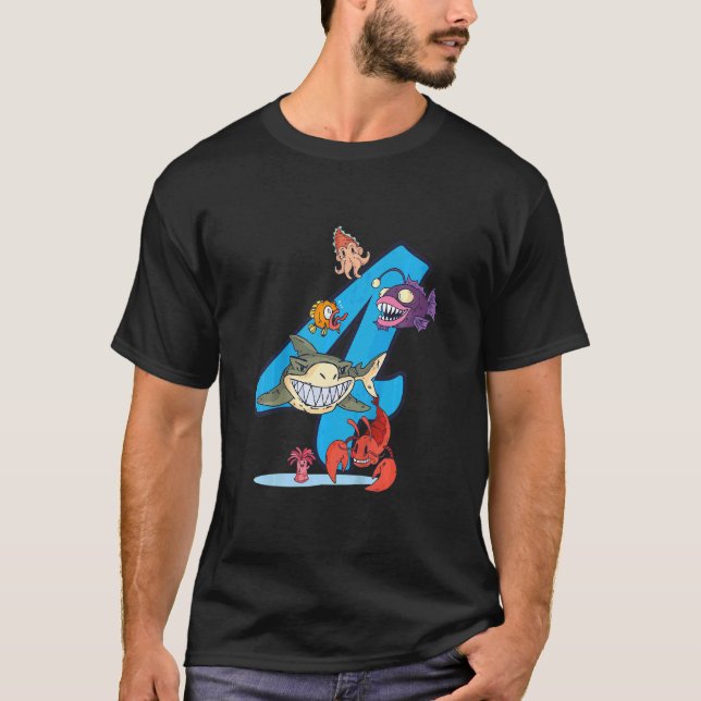 Camiseta Crianças Futuro Biólogo Marinho 4 Anos 4 Aniversár (Frente)