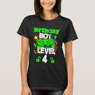 Camiseta Crianças Gamer Feliz 4º Aniversário Nível 4 Desblo