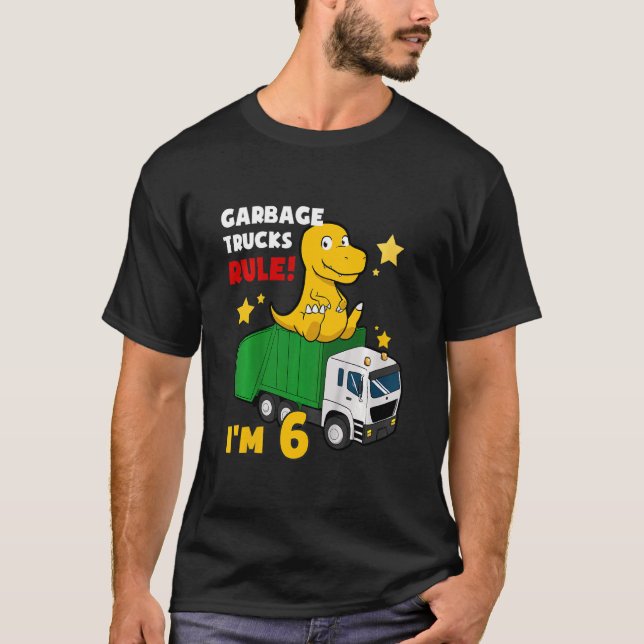 Camiseta Crianças Garbage Truck Birthday Dinosaur Dustcar (Frente)