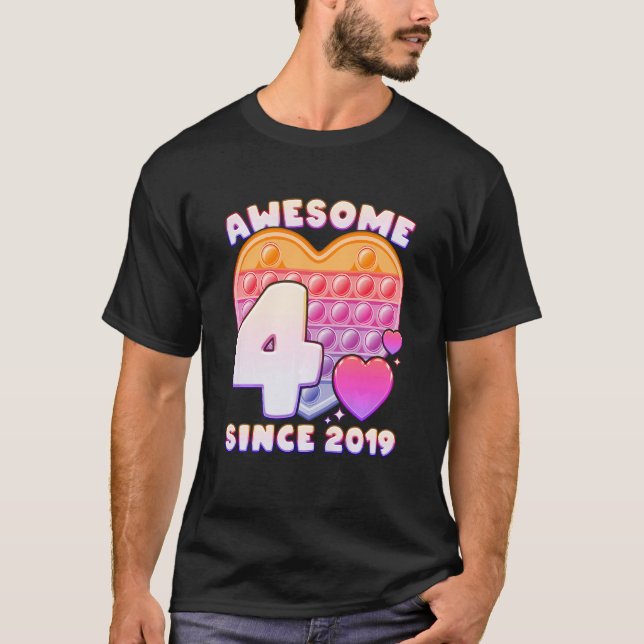 Camiseta Crianças Garota 4º Aniversário Incrível Desde 2019 (Frente)