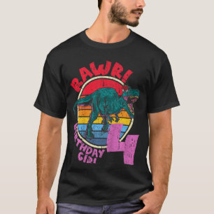 Camiseta Crianças Garota 4º Aniversário Rawr Tyrannosaurus