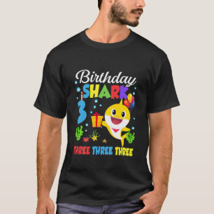 Camiseta Crianças Garota aniversário de 3 anos de Tubarã