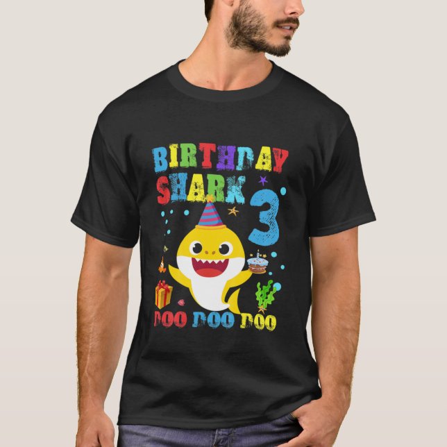 Camiseta Crianças Garota aniversário de 3 anos de Tubarão C (Frente)