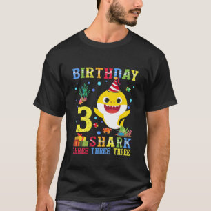 Camiseta Crianças Garota aniversário de 3 anos de Tubarão C