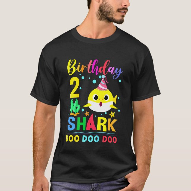 Camiseta Crianças Garota segundo aniversário de Tubarão Cut (Frente)