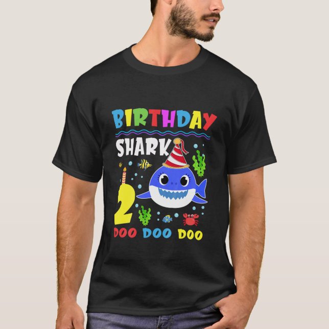 Camiseta Crianças Garota segundo aniversário de Tubarão Cut (Frente)