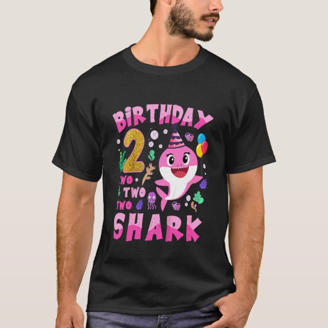 Camiseta Crianças Garota segundo aniversário de Tubarão Cut (Frente)