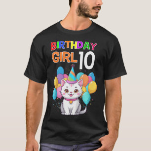 Camiseta Crianças Gato Aniversário 10 Festas de aniversário