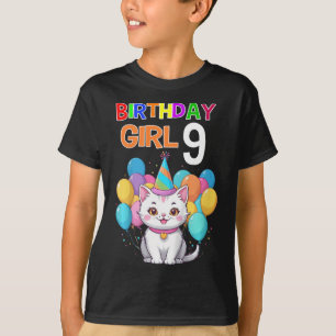 Camiseta Crianças Gato Aniversário 9 Festas de aniversário