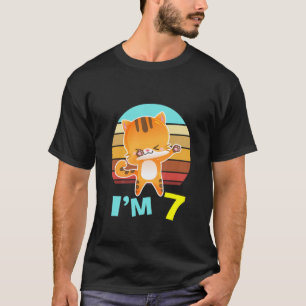 Camiseta Crianças Gato Garota de Aniversário 7 de Anivers