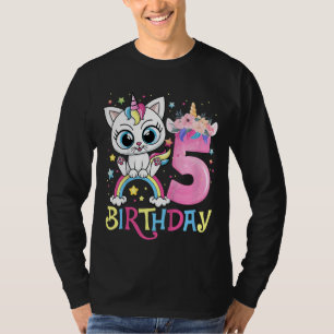 Camiseta Crianças Gato Gato Cortado Unicórnio Face Floral, 