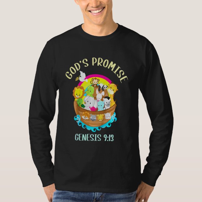 Camiseta Crianças Gênesis 913 Deuses Promete Bíblia Arco-Ír (Frente)