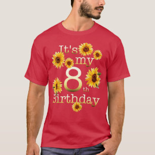 Camiseta Crianças Giram Girassol É Meu 8º Aniversário, 8 An