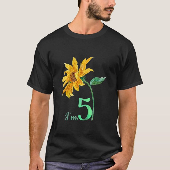Camiseta Crianças Girando Girassol Bonito Eu Tenho 5 Anos D (Frente)