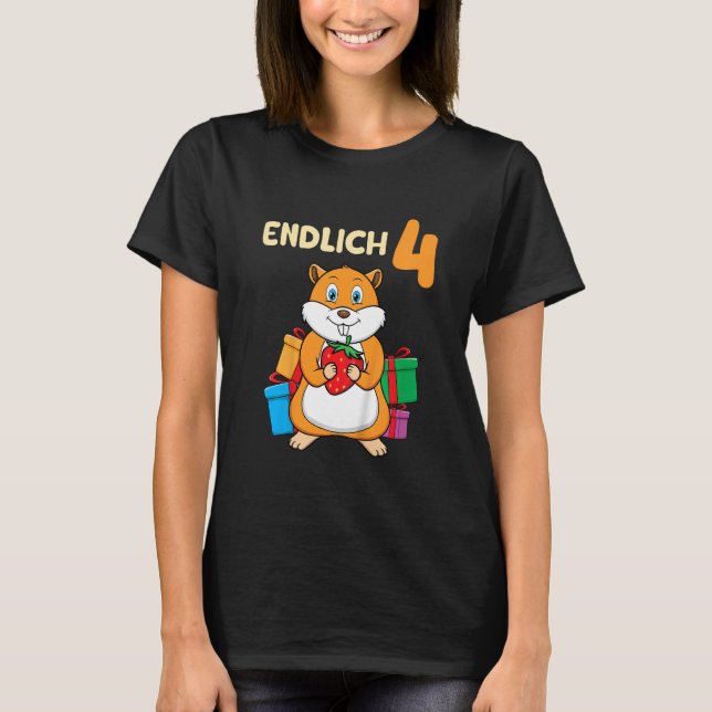 Camiseta Crianças: Hamster de 4º aniversário com morango fo (Frente)