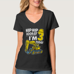 Camiseta Crianças Hip Hip Hooray Eu sou 3 hoje 3 anos escav