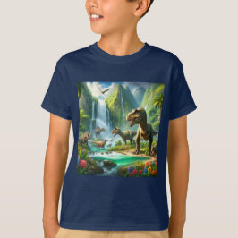 Camiseta Crianças IA Art Dinossauros Tropicais Verdes