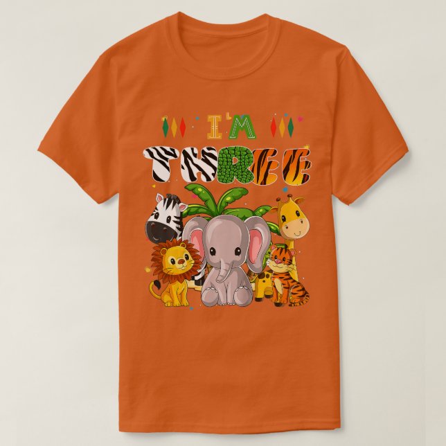 Camiseta Crianças Im Três Tema De Zoo aniversário de 3 anos (Frente do Design)