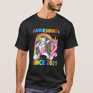 Camiseta Crianças Incríveis Desde 2021 Dabbing Unicorn segu