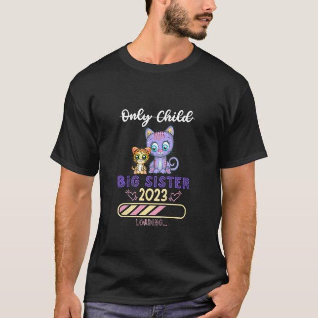 Camiseta Crianças Irmãos Irmã Grande 2023 gato giro 1 (Frente)