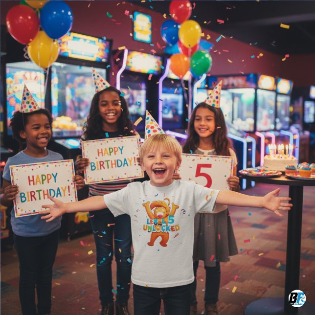 Camiseta Crianças Jogos de Vídeo Nível 5 Desbloqueados (Criador carregado)