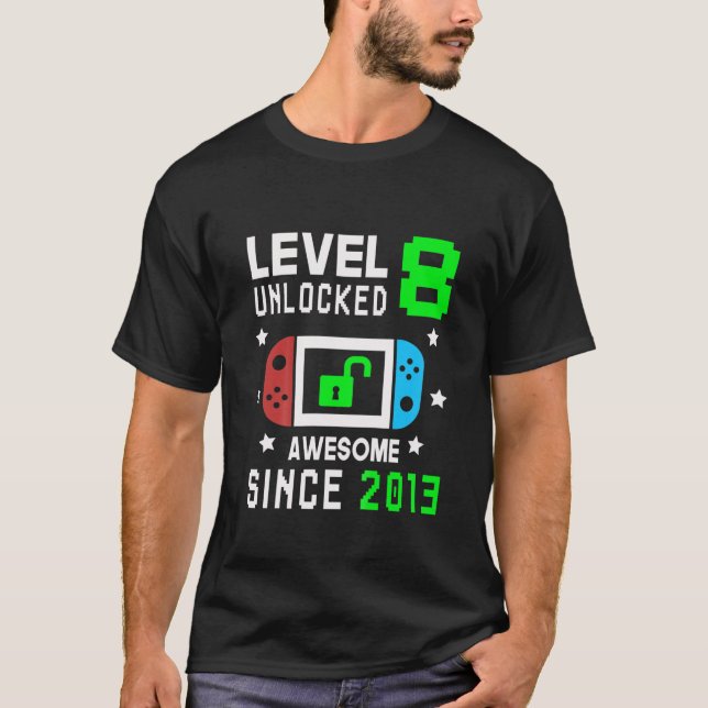 Camiseta Crianças Jovens Nível 8 Vídeo Jogo Desbloqueado 8º (Frente)