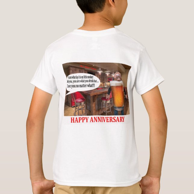 Camiseta crianças lá. Feliz Aniversário, cerveja de orangot (Verso)