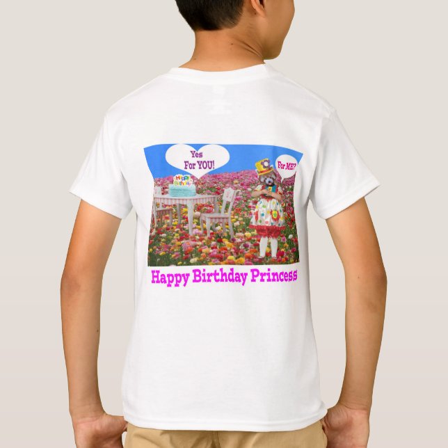 Camiseta crianças lá. Feliz aniversário Princesa. Panda ver (Verso)