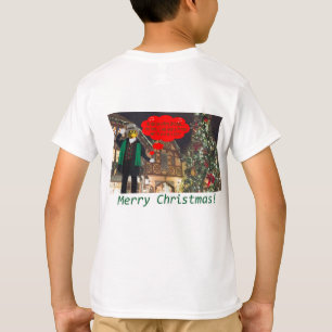 Camiseta crianças lá. Feliz Natal. sapo-touro