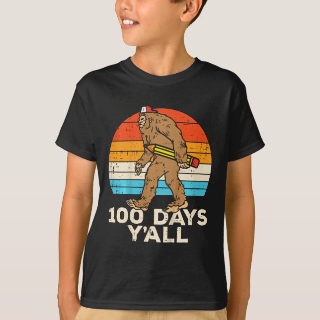 Camiseta Crianças Lápis de Pé Grande 100 Dias Yall 100th Da (Frente)