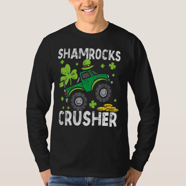 Camiseta Crianças Leprechaun Monster Truck Shamrock Rua Pat (Frente)