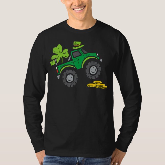 Camiseta Crianças Leprechaun Monster Truck Shamrock Rua Pat (Frente)