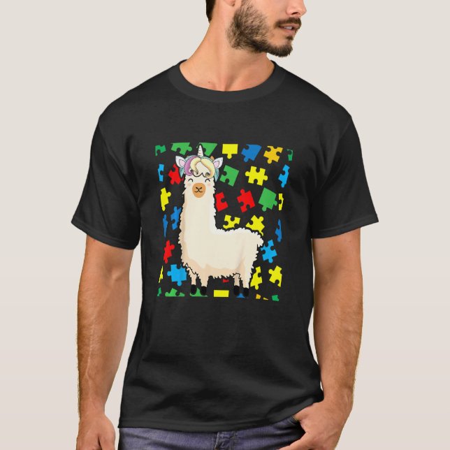 Camiseta Crianças Llamacorn Autismo Sensibilização Llama Un (Frente)