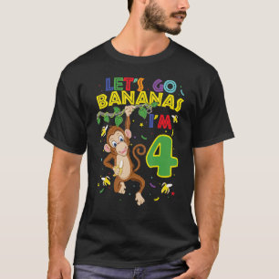 Camiseta Crianças Macaco 4º Aniversário Vamos Zoológico Ir 