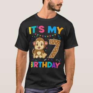 Camiseta Crianças, Macaco de Aniversário de 7 Bonito, 7 Ano
