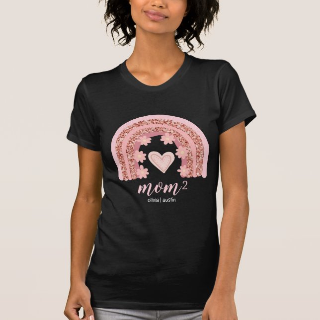 Camiseta Crianças-mãe personalizadas Nome Cute Rainbow (Frente)