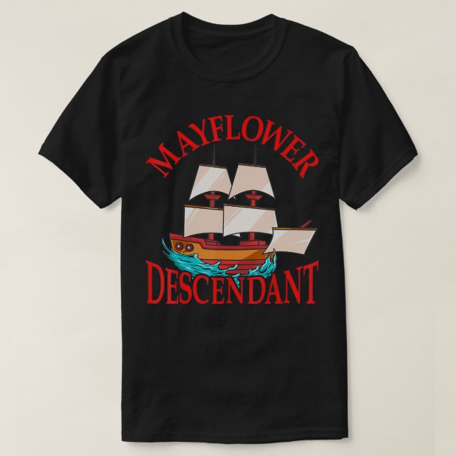 Camiseta Crianças Mayflower Descendente História do Navio P (Frente do Design)