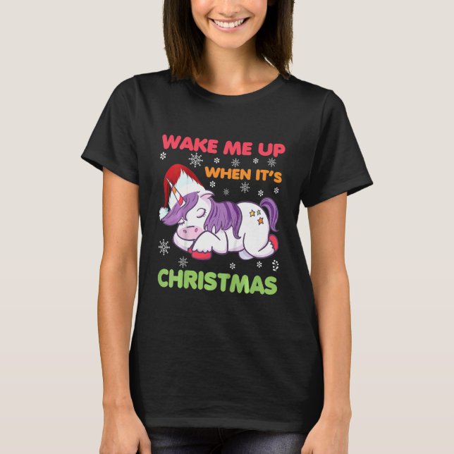 Camiseta Crianças Me Acordares Quando É Natal Unicorma Chri (Frente)