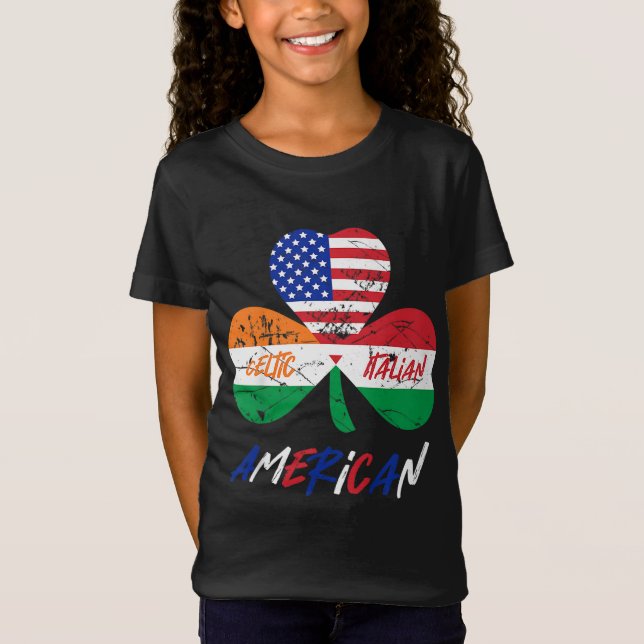 Camiseta Crianças Meia-Irlandesa Metade Da Bandeira Italian (Frente)