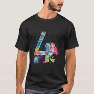 Camiseta Crianças Meninas 4º Aniversário Sereia 4 Anos Aniv