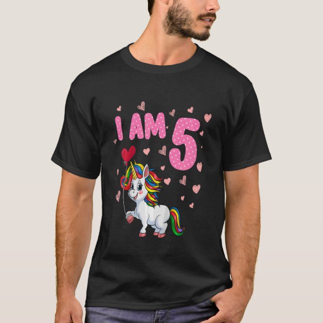 Camiseta Crianças Meninas 5 Aniversário 5 Anos Princesa Uni (Frente)