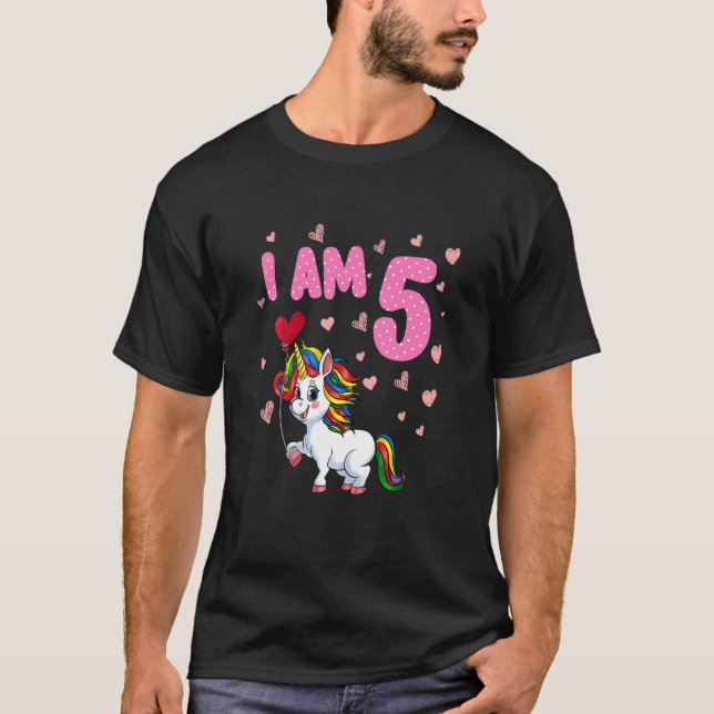 Camiseta Crianças Meninas 5 Aniversário 5 Anos Princesa Uni (Frente)