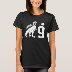 Camiseta Crianças Meninas Dinossauro RAWR Virando 9º Aniver