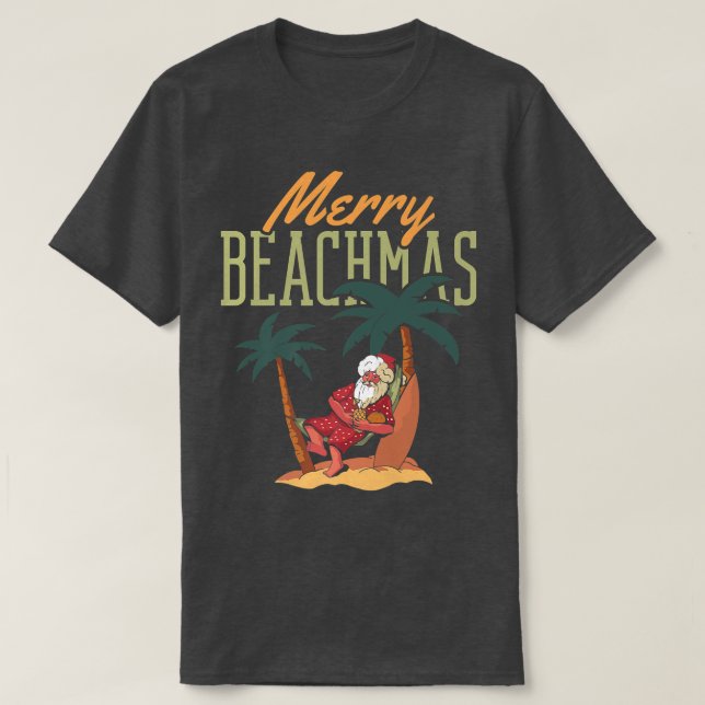 Camiseta Crianças Meninas Papais noeis Xmas Felizes Beachma (Frente do Design)
