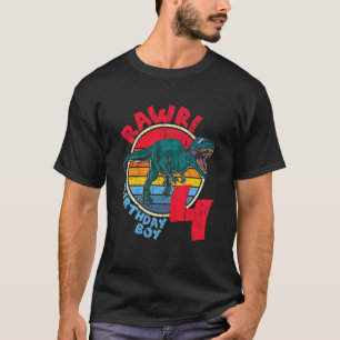 Camiseta Crianças Menino 4º Aniversário I Rawr Tyrannosauru