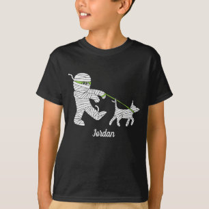Camiseta Crianças Menino do Halloween Menino Andando Cachor