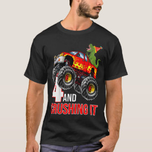 Camiseta Crianças Meninos 4º Aniversário Monstro Caminhão A