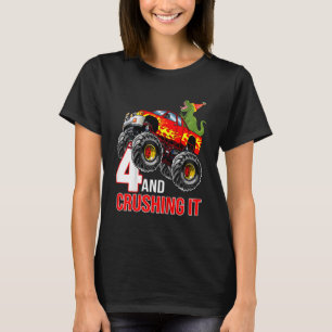 Camiseta Crianças Meninos 4º Aniversário Monstro Caminhão A