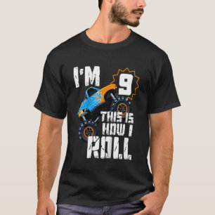 Camiseta Crianças Meninos 9º Aniversário Monstro Caminhão A