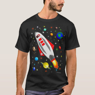 Camiseta Crianças Meninos Fantástico Foguete no Sistema Sol